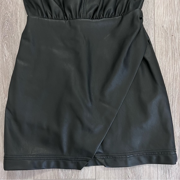Anthropologie Black Faux Leather Wrap Mini Dress - Picture 8 of 13
